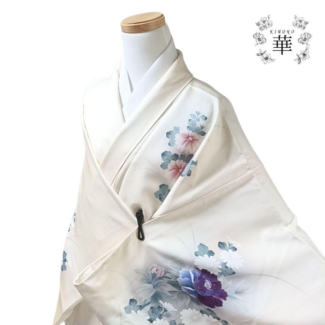ち*る様 850 着物 袷 着丈150 付け下げ クリーム色 花柄