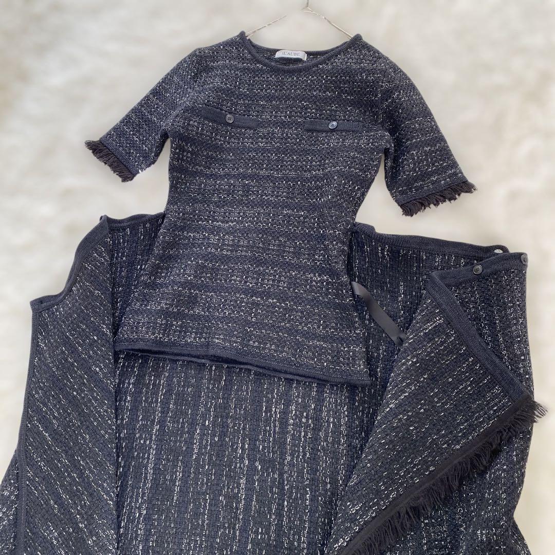 完売美品L’AUBE BLANC Tweed knit Wrap dress