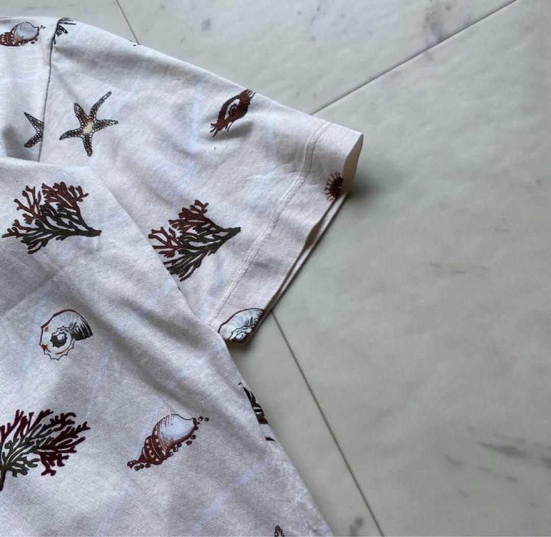 HERMES エルメス　ポロシャツ　貝　ヒトデ　海　柄　半袖　綿　コットン　白