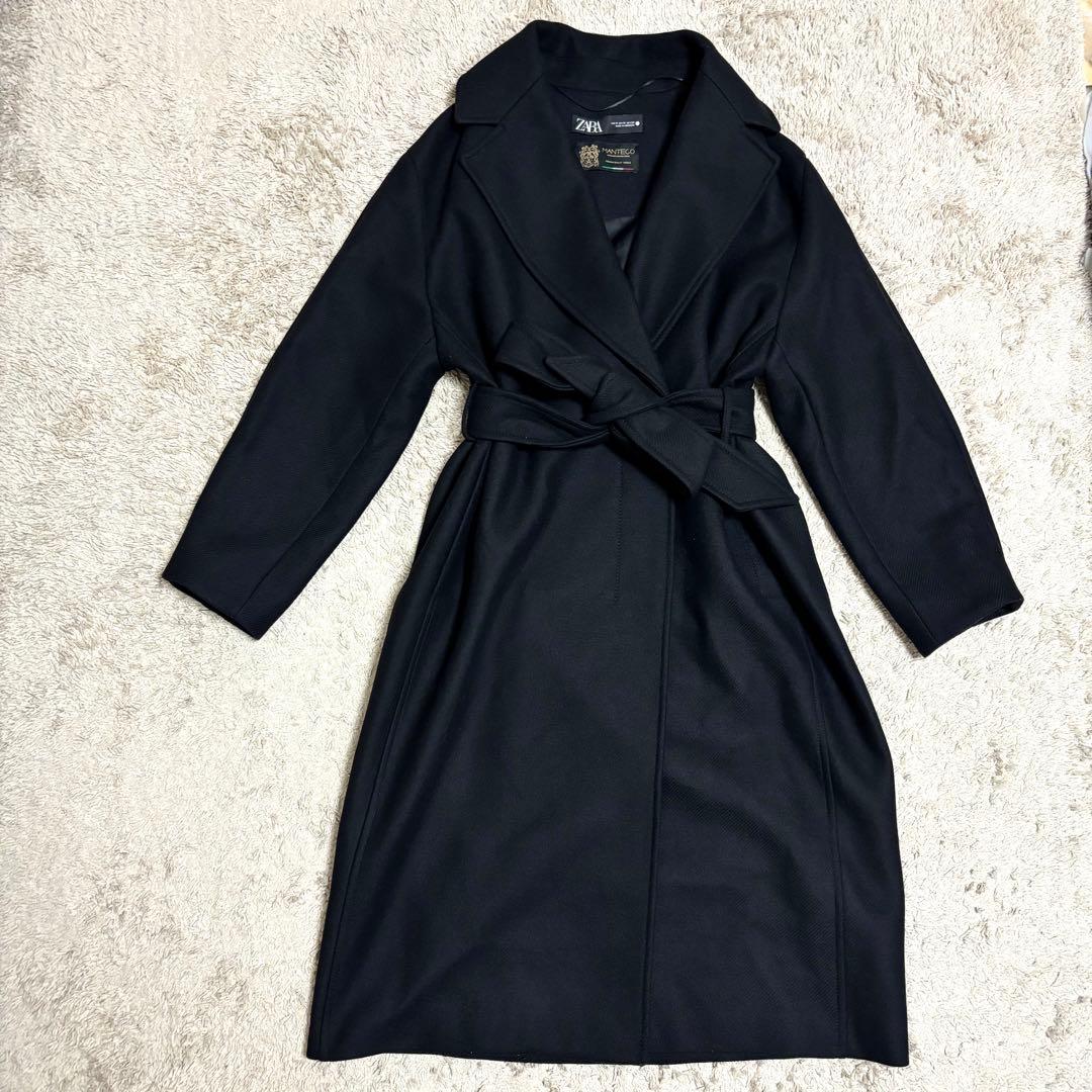【高級生地】 ZARA MANTECO コート ロング ベルト 女優襟 M