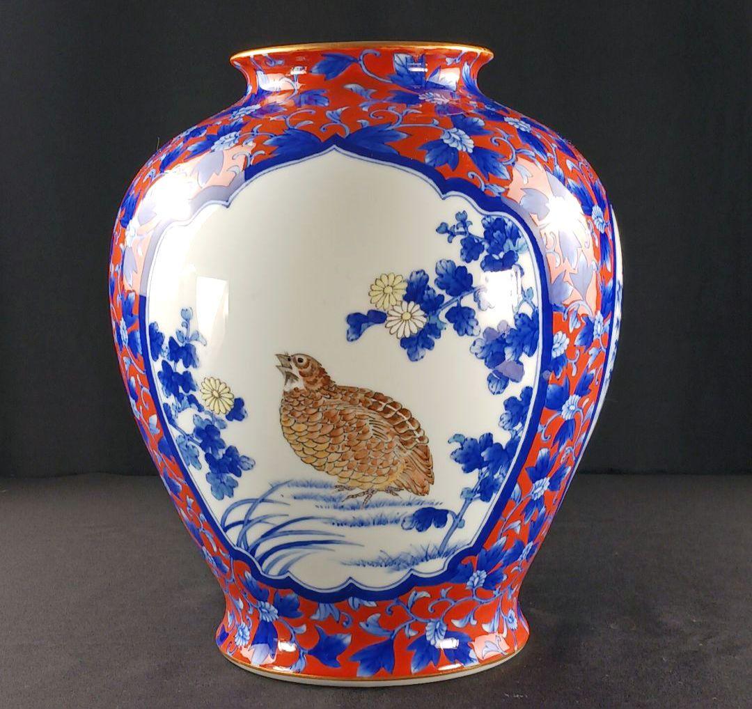 Y2293-78 深川製 金彩 花鳥図 飾壷 大型 高さ31.5㎝