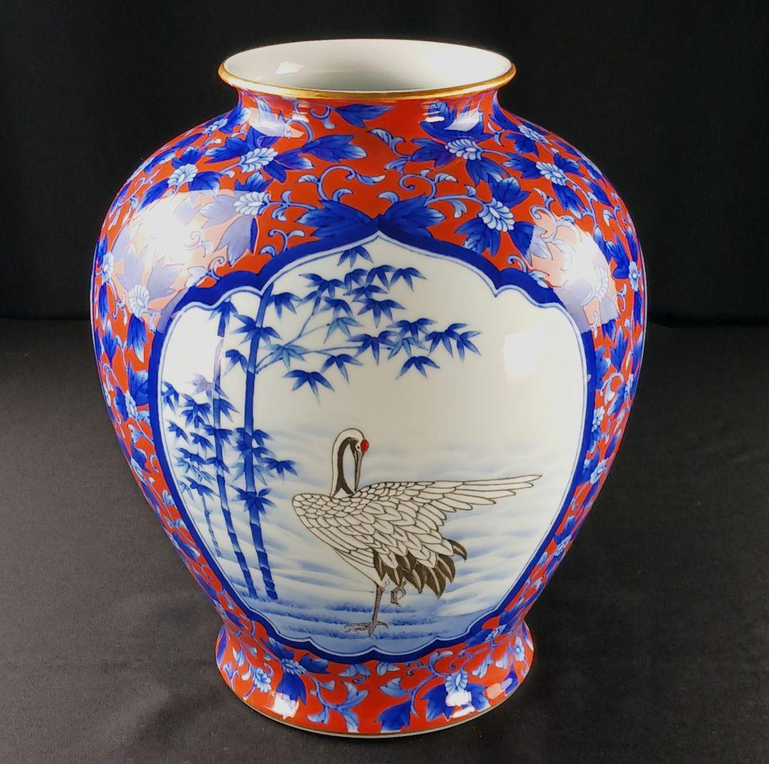 Y2293-78 深川製 金彩 花鳥図 飾壷 大型 高さ31.5㎝