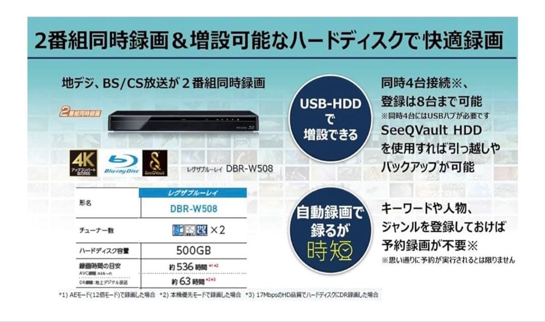TOSHIBA REGZA DBR-W508 ブルーレイレコーダー 500GB