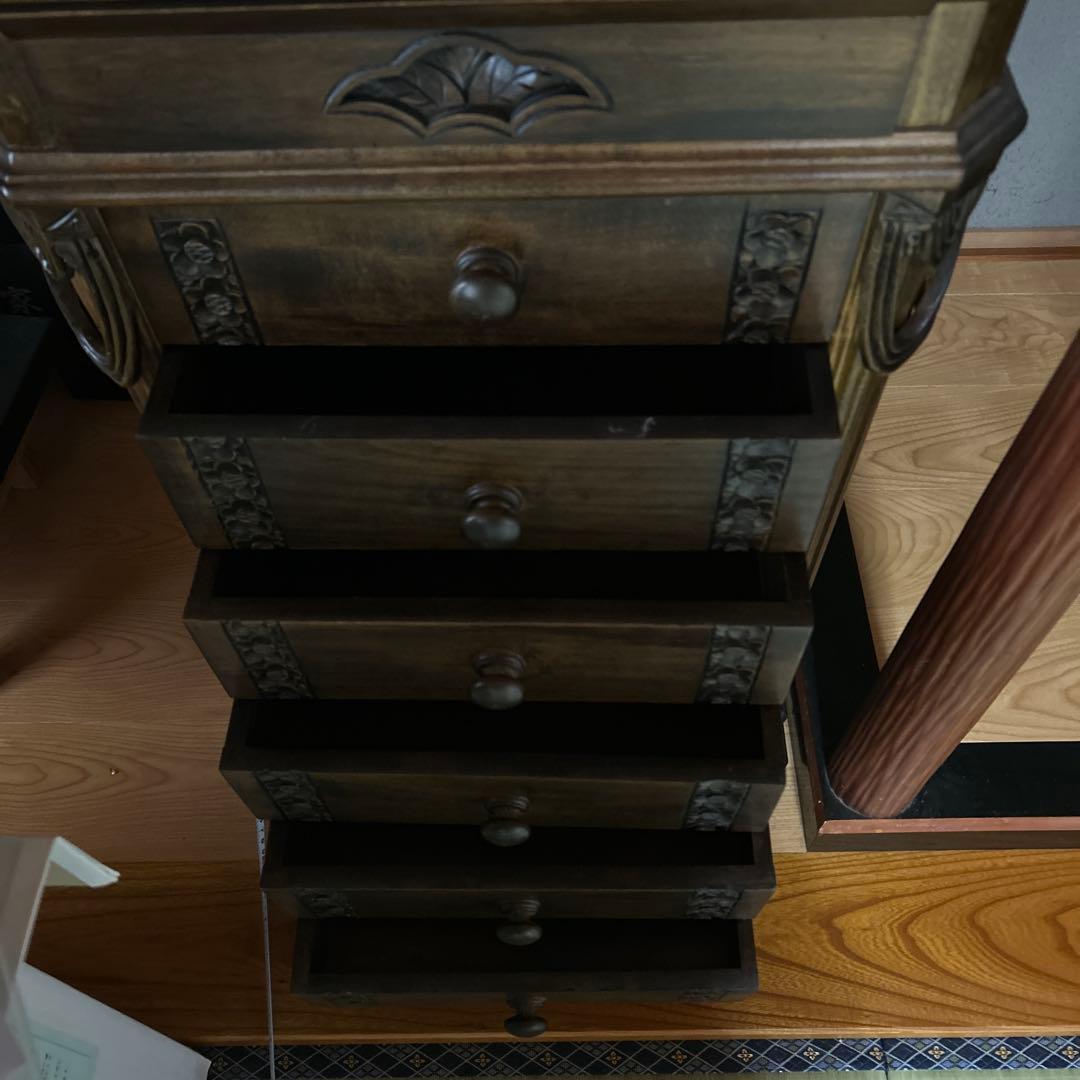アンティーク　木製タンス 7段引き出し ダークブラウン　昭和レトロ