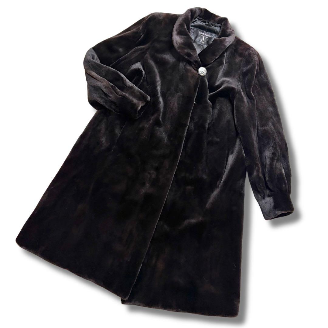 【着丈100cm】ヴァレンティノ シェアードミンク リアルファーコート 銀サガ