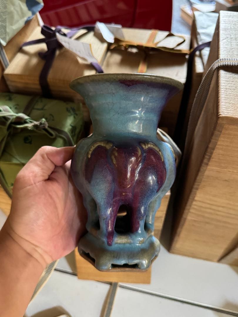 ‼️早速最後の値段‼️リサイクルFORT‼️直送唐物⑤‼️均窯青磁紅班三儀尊の花瓶‼️