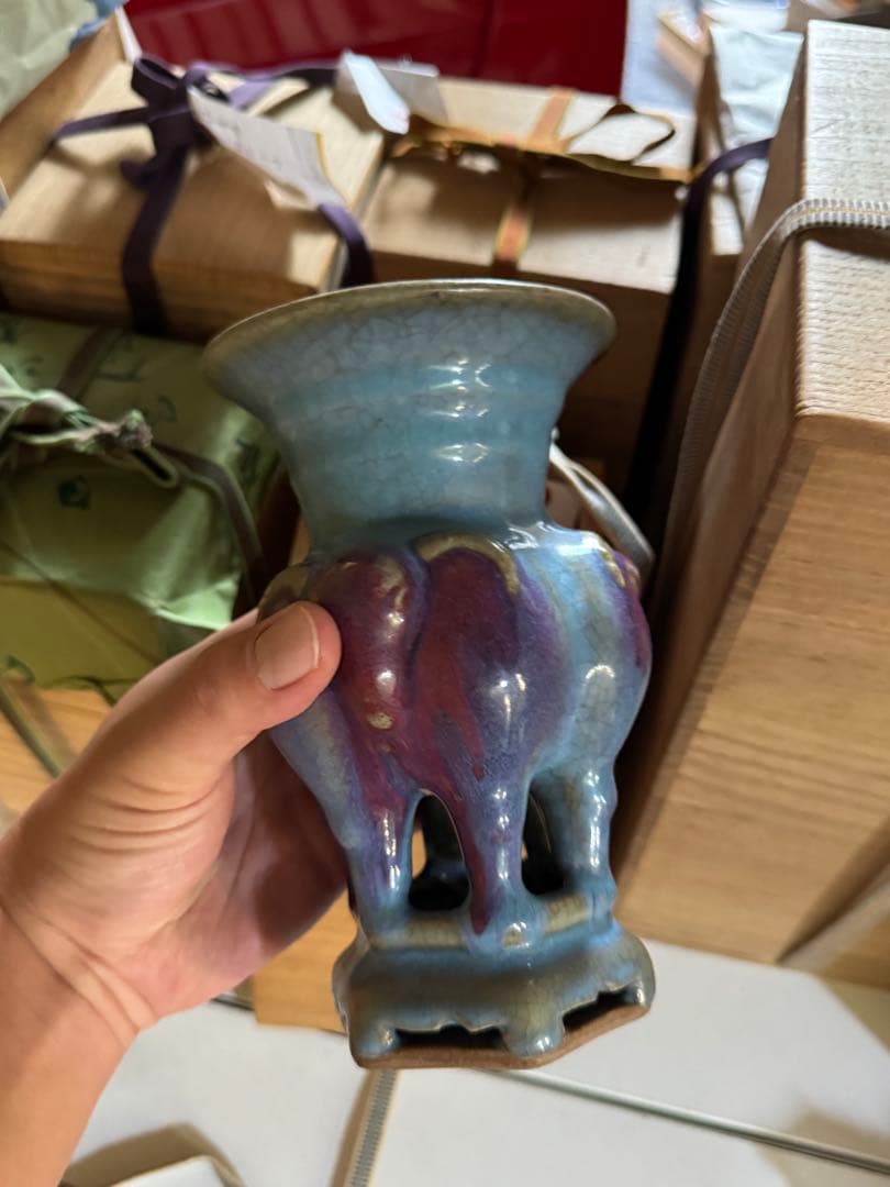 ‼️早速最後の値段‼️リサイクルFORT‼️直送唐物⑤‼️均窯青磁紅班三儀尊の花瓶‼️