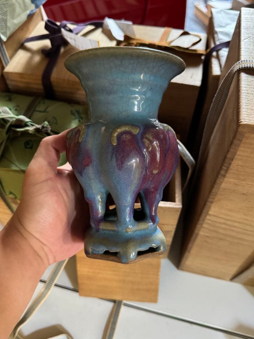 ‼️早速最後の値段‼️リサイクルFORT‼️直送唐物⑤‼️均窯青磁紅班三儀尊の花瓶‼️