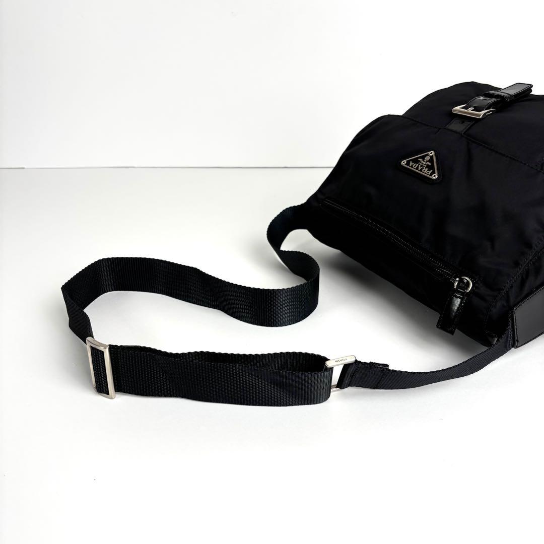 極美品 PRADA プラダ ショルダーバッグ テスートナイロン レザー ブラック