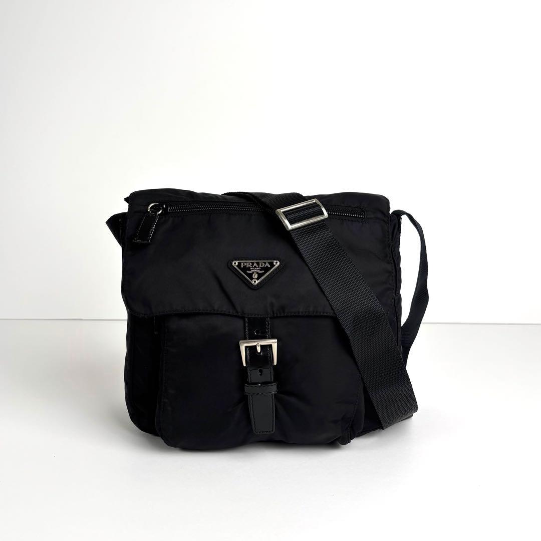 極美品 PRADA プラダ ショルダーバッグ テスートナイロン レザー ブラック