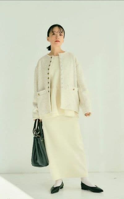 PUAL CE CIN リングツイードノーカラージャケット