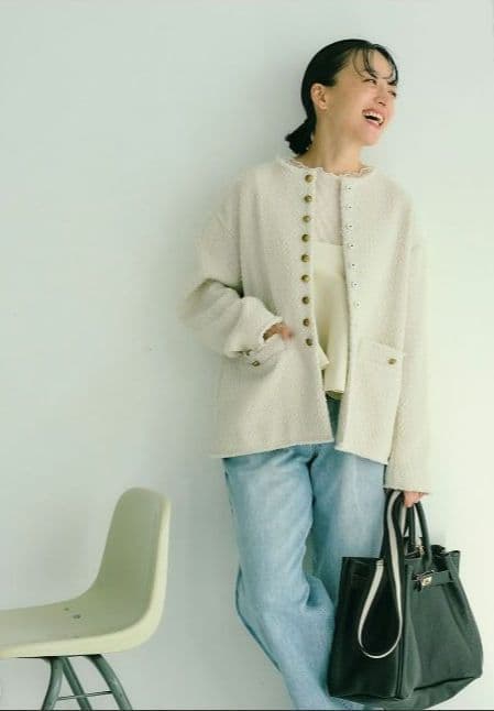 PUAL CE CIN リングツイードノーカラージャケット