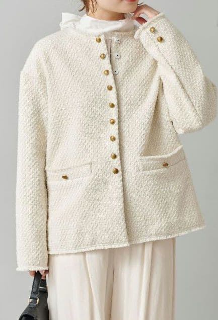 PUAL CE CIN リングツイードノーカラージャケット