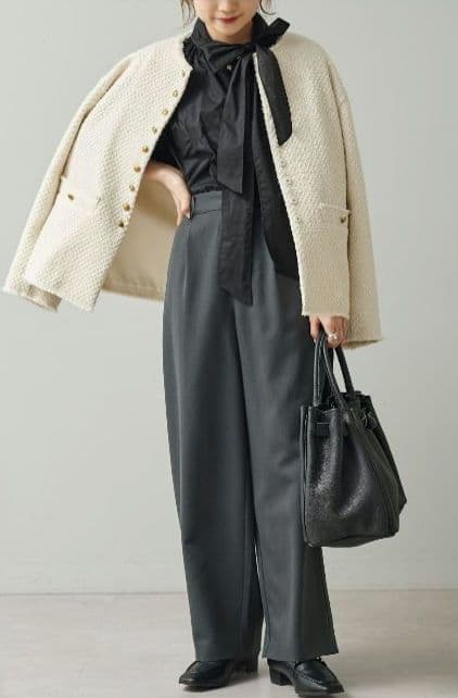 PUAL CE CIN リングツイードノーカラージャケット