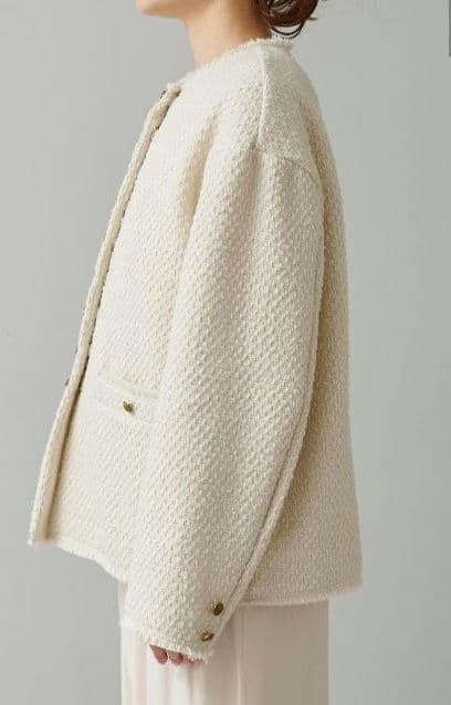 PUAL CE CIN リングツイードノーカラージャケット