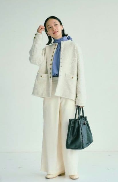 PUAL CE CIN リングツイードノーカラージャケット