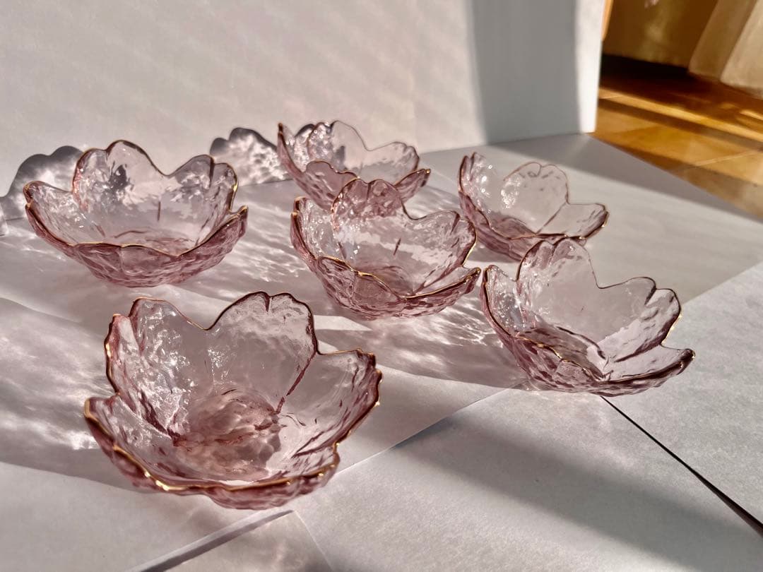 金縁 桜小鉢 20枚 ガラス サクラピンク 和食器小皿取り皿醤油豆皿