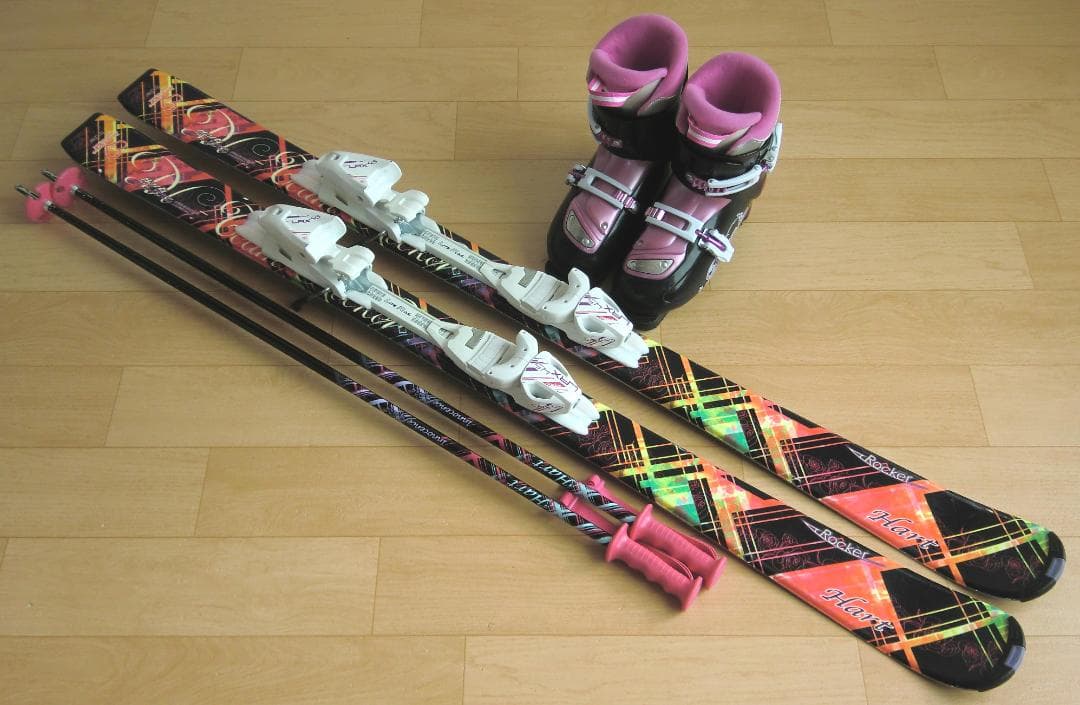 ■■送料無料■ハート■子供用スキーセット■板130/靴23■WAX済■女の子■■