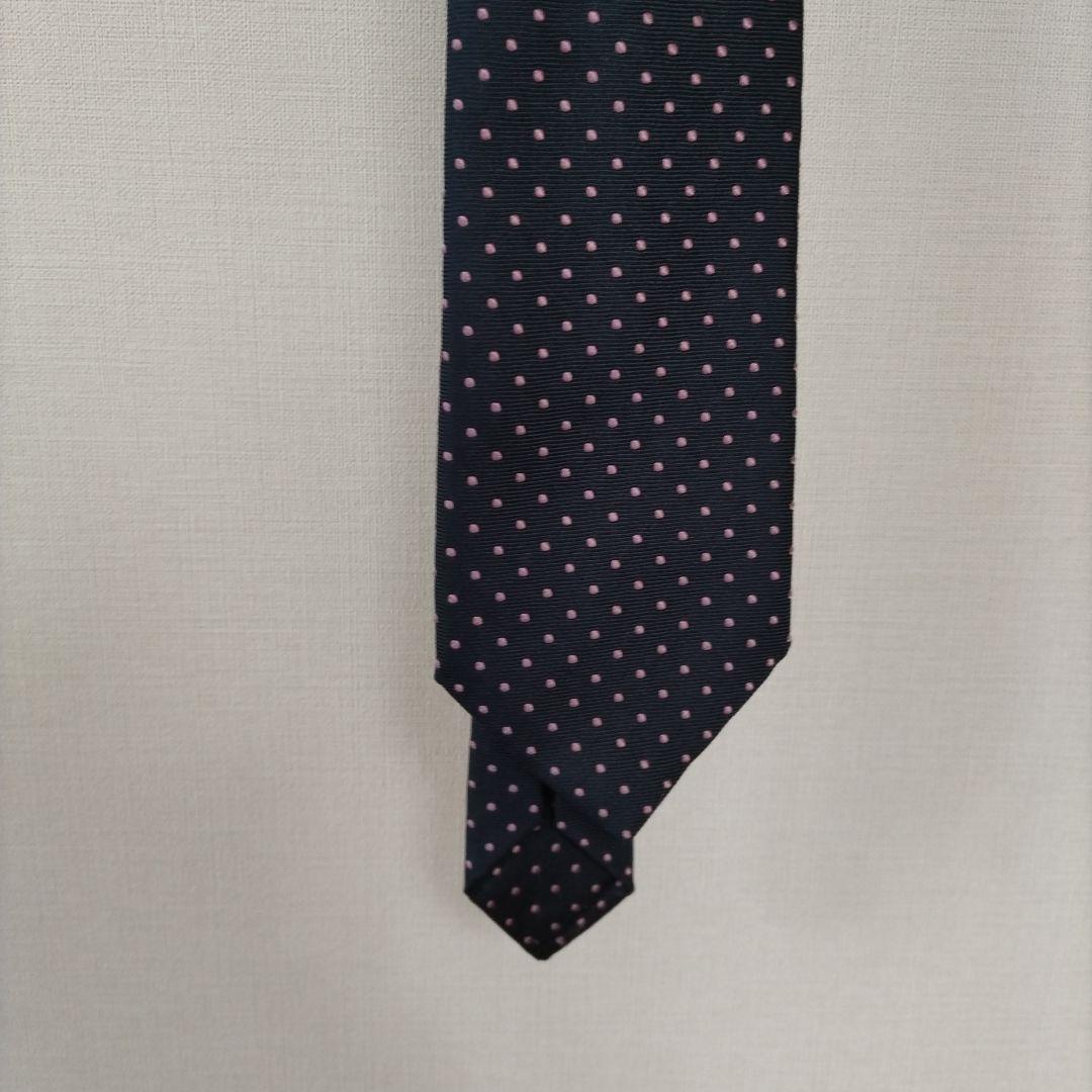 Angelo fusco ネクタイ ネイビーブルー ピンクドット