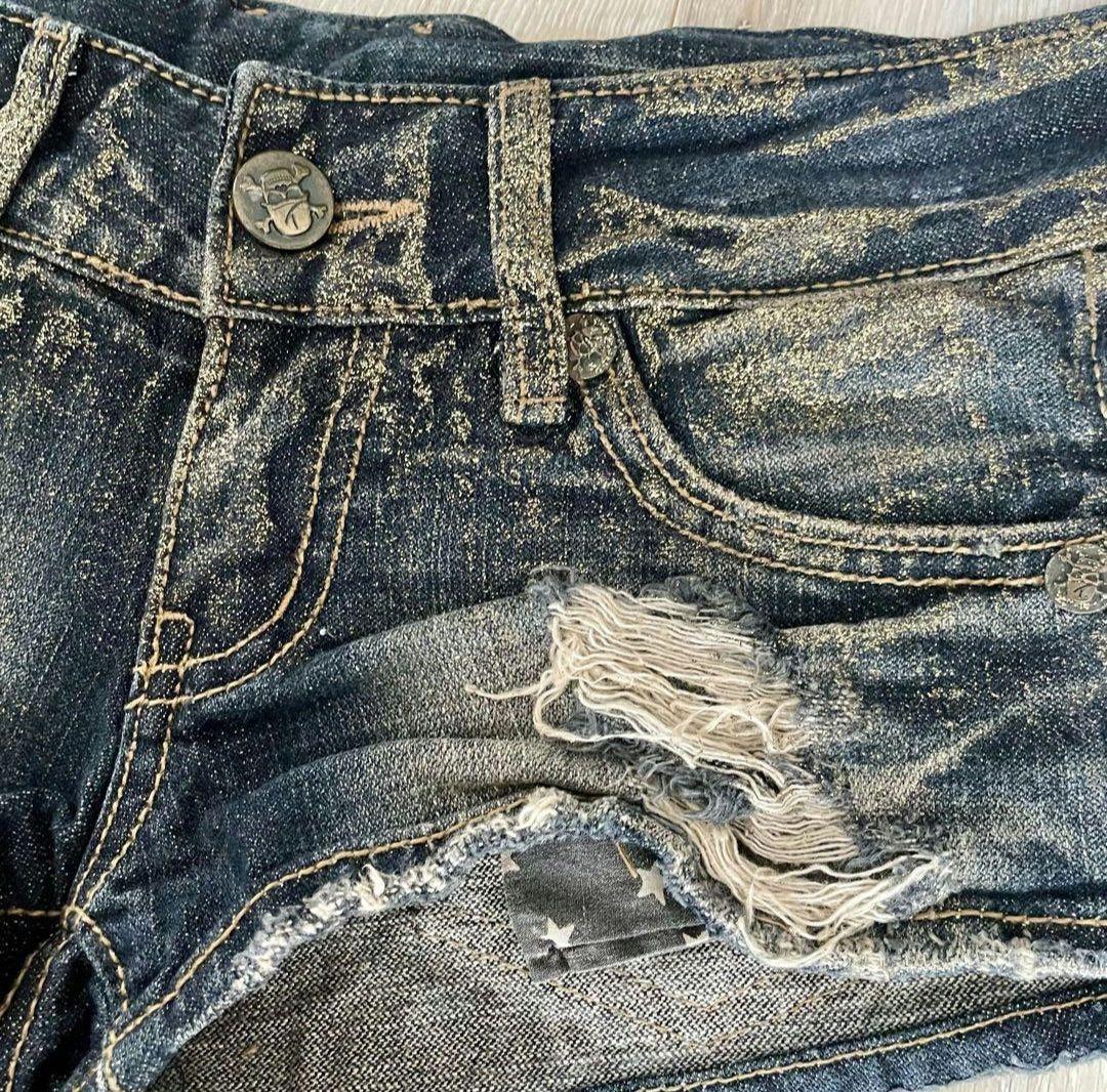 d.i.aショートパンツ デニム ラメ ダイヤ スカル 26インチ