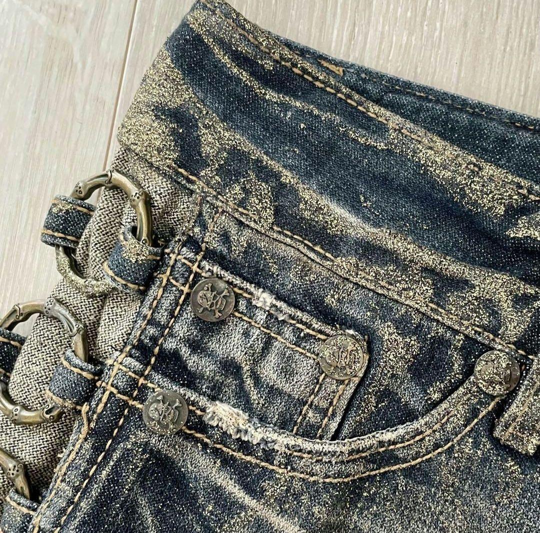d.i.aショートパンツ デニム ラメ ダイヤ スカル 26インチ