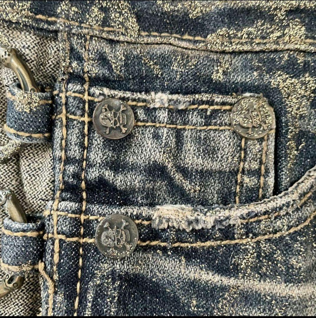 d.i.aショートパンツ デニム ラメ ダイヤ スカル 26インチ