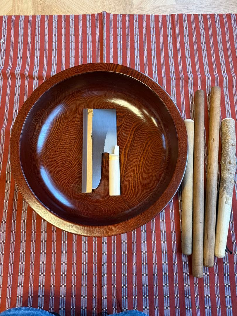 木製ボウルとそば切り包丁セット