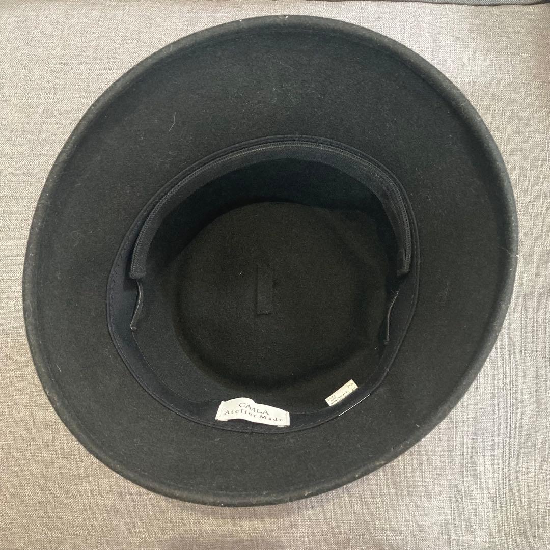CA4LA 　アトリエメイド　チュール付き　クロッシェ　黒　バゲットハット