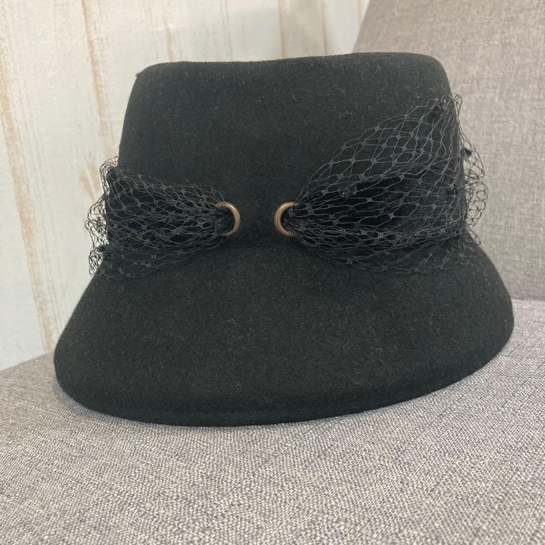 CA4LA 　アトリエメイド　チュール付き　クロッシェ　黒　バゲットハット