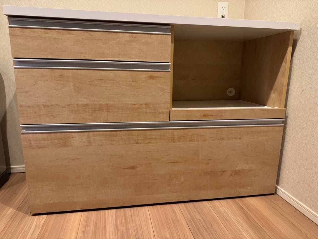 ベルメゾン　キッチンカウンター　木目柄　大理石調天板　120cm