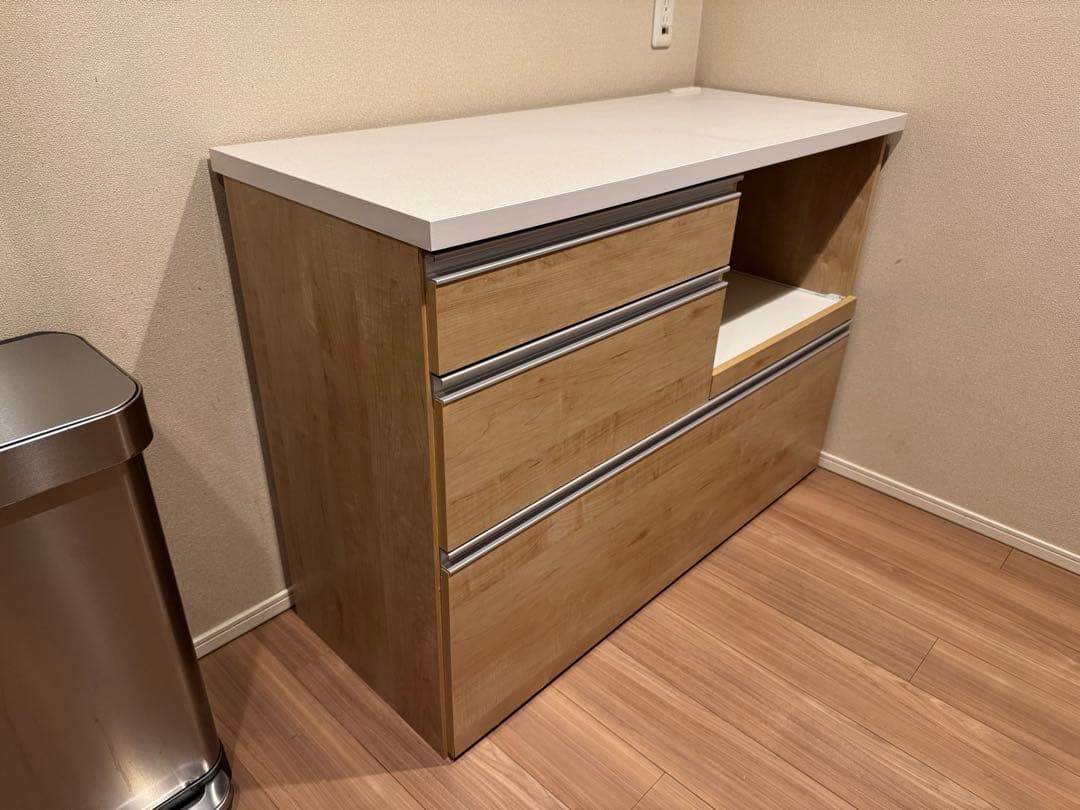 ベルメゾン　キッチンカウンター　木目柄　大理石調天板　120cm