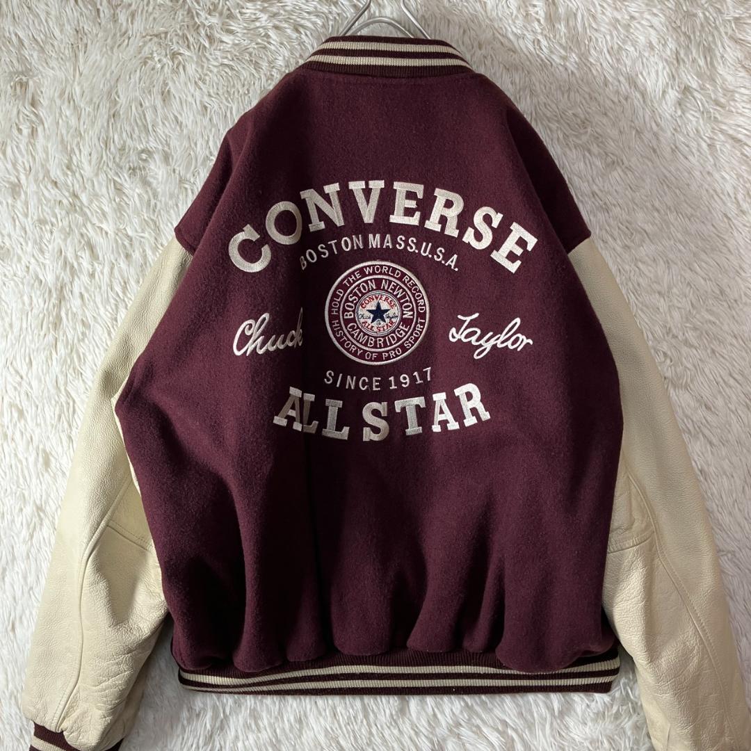 美品 90s コンバース オールスター スタジャン 袖レザー 牛革 ワイン L