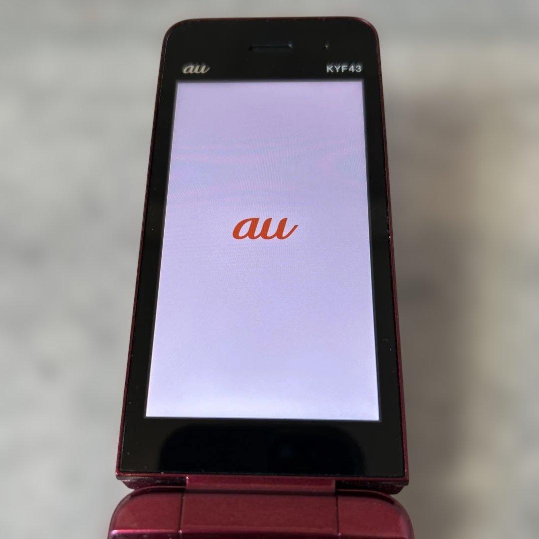 au KYF43 ワインレッド折りたたみ式携帯電話　かんたん携帯