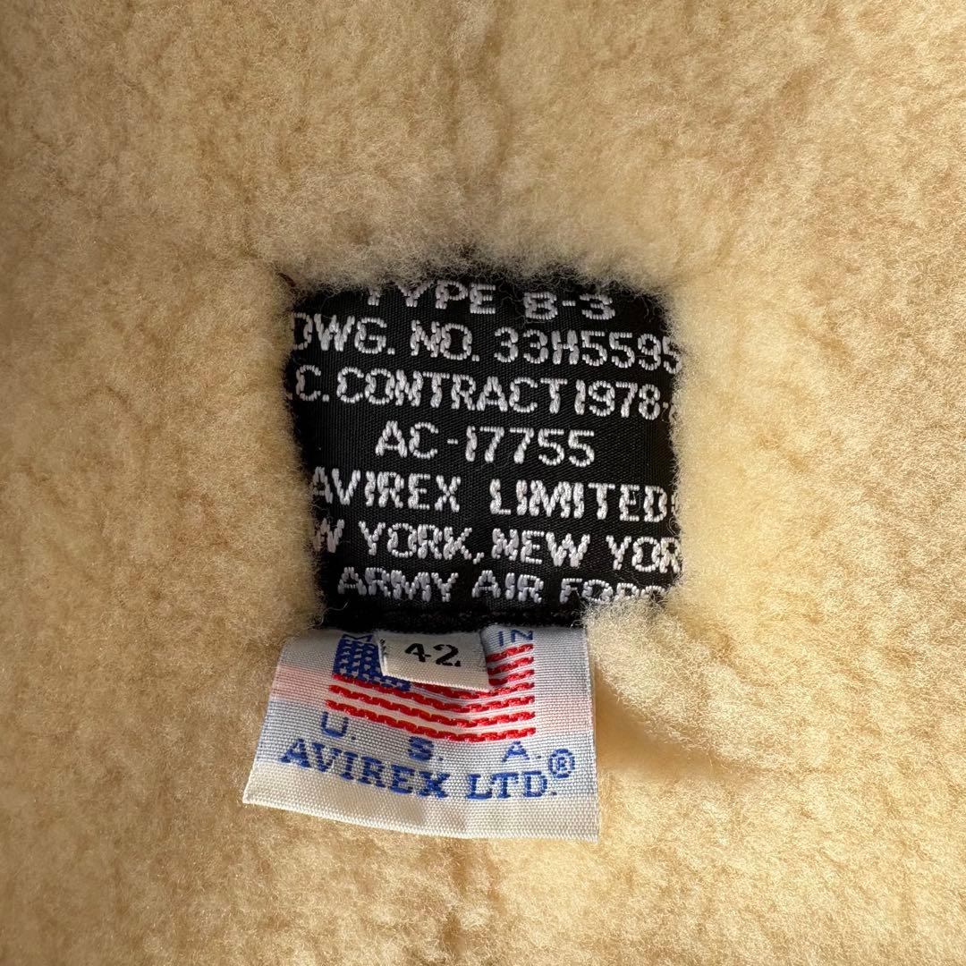 【美品】AVIREX アヴィレックス B-3 ムートン フライトジャケット 42