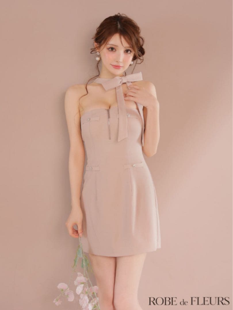 ローブドフルール 2wayネックリボンバストジップミニキャバドレスfm4111