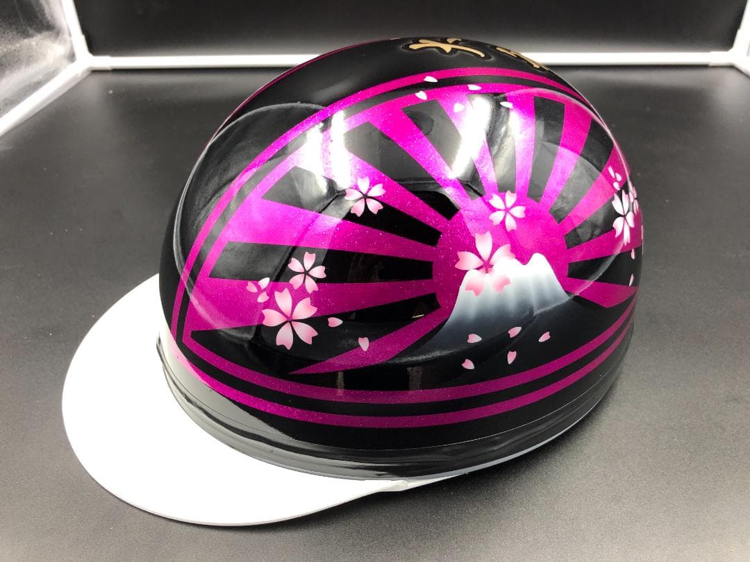 コルク半カスタム　富士日章　三つボタン　ブラックピンクゴールドラメ　桜　文字あり