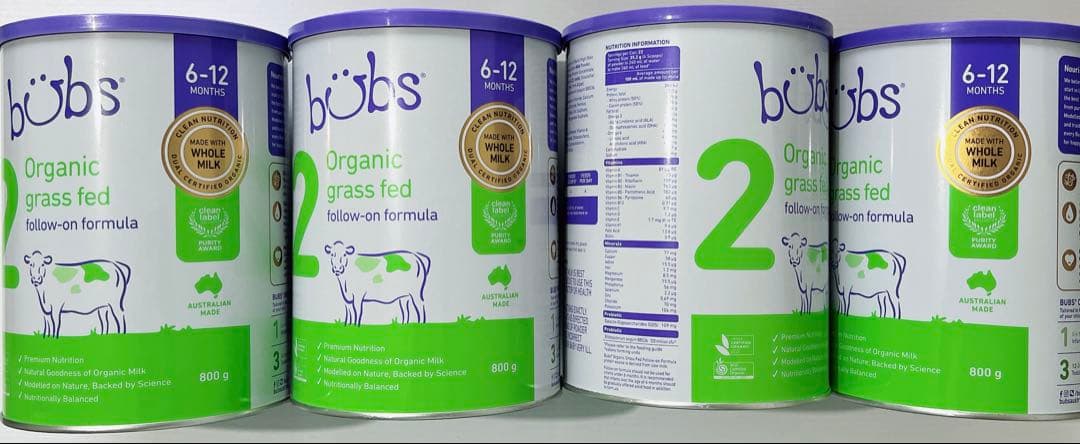 Bubs Organic grass fed 2、6-12ヶ月、800gx4缶