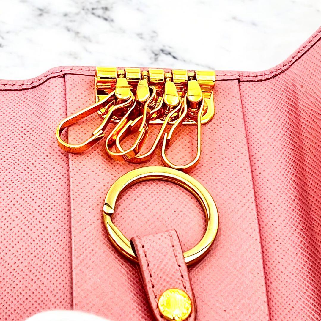 ✨極美品✨PRADA プラダ 4連キーケース サフィアーノレザー ピンク