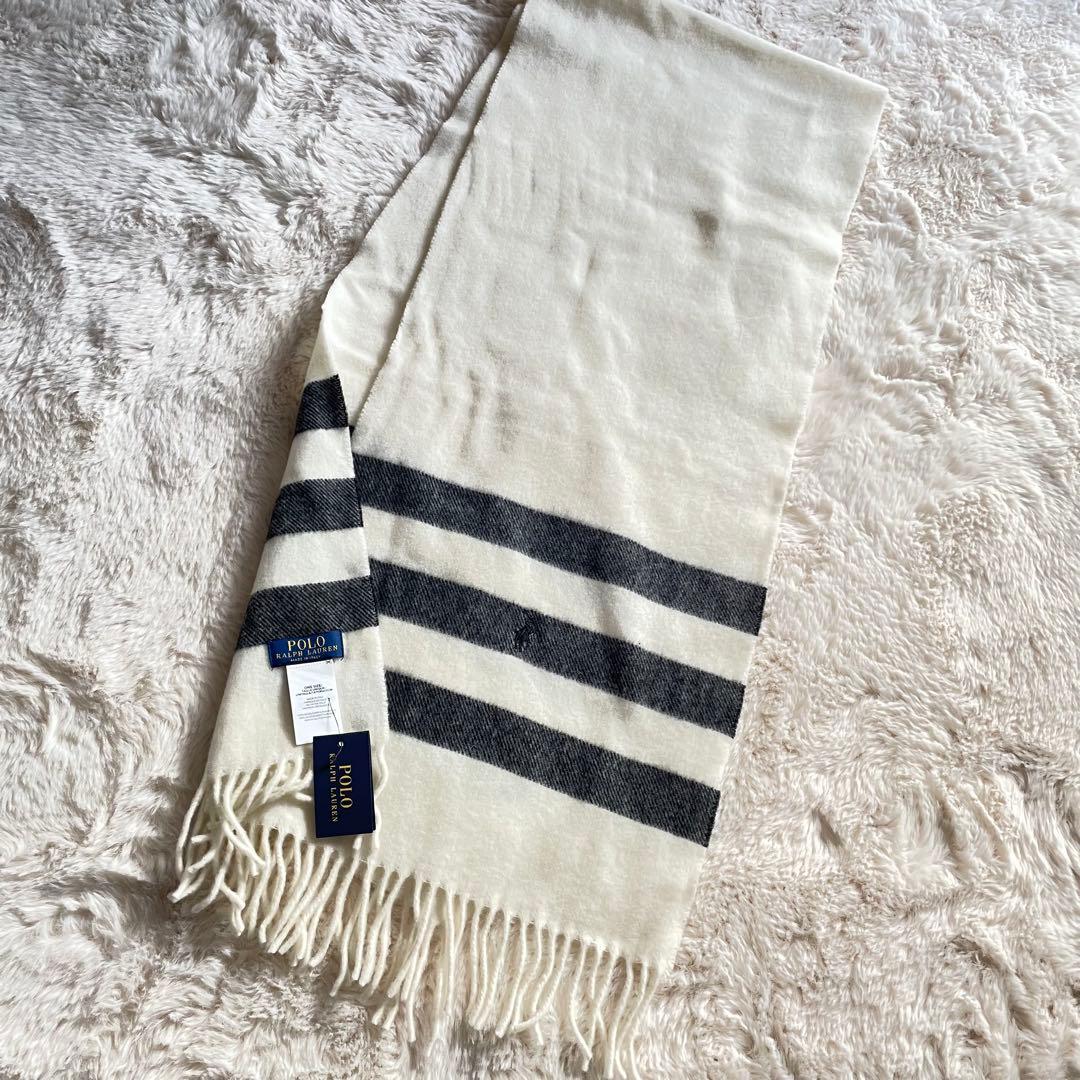 新品未使用　タグ付き　ポロラルフローレン　イタリア製　ウールマフラー　ポニー　白