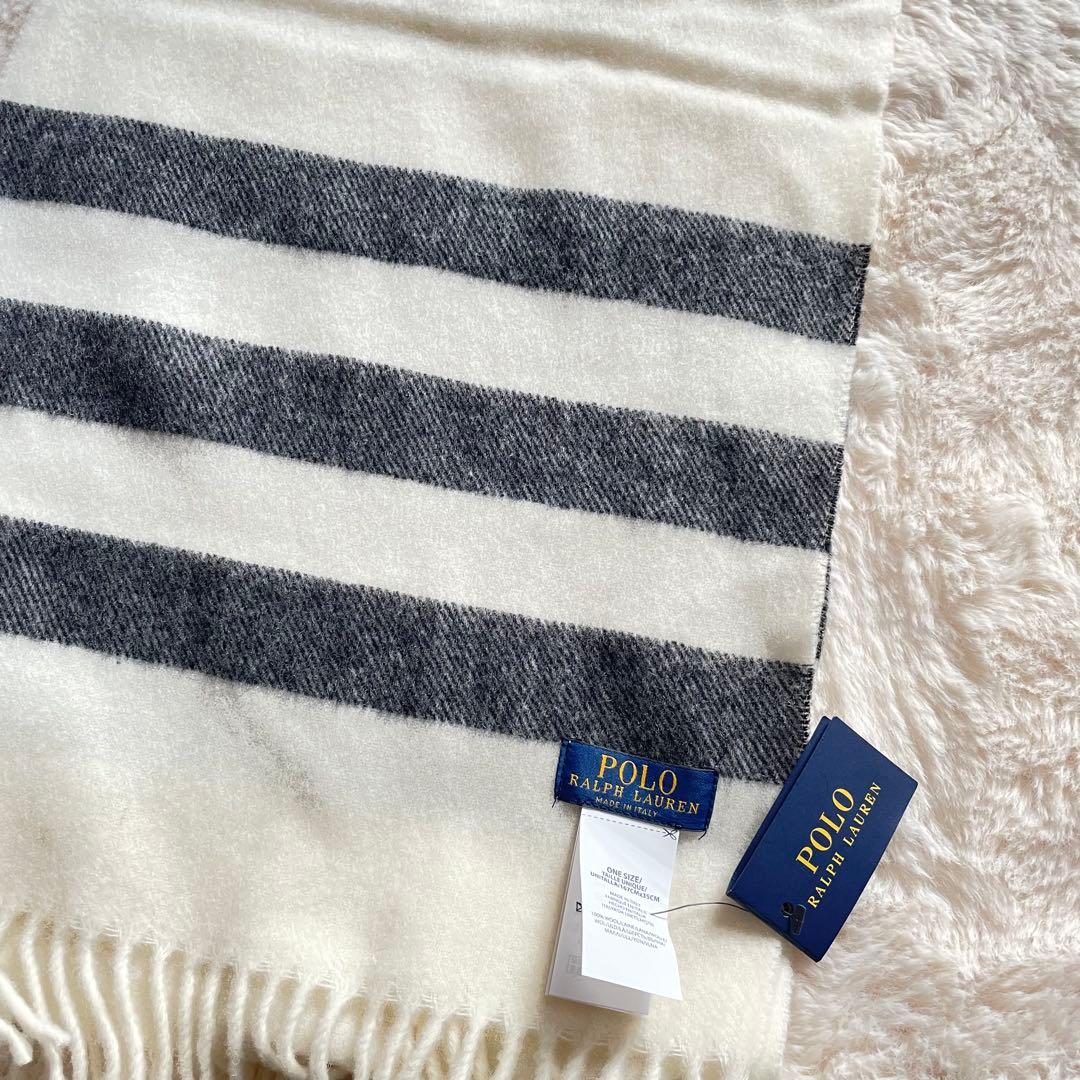 新品未使用　タグ付き　ポロラルフローレン　イタリア製　ウールマフラー　ポニー　白