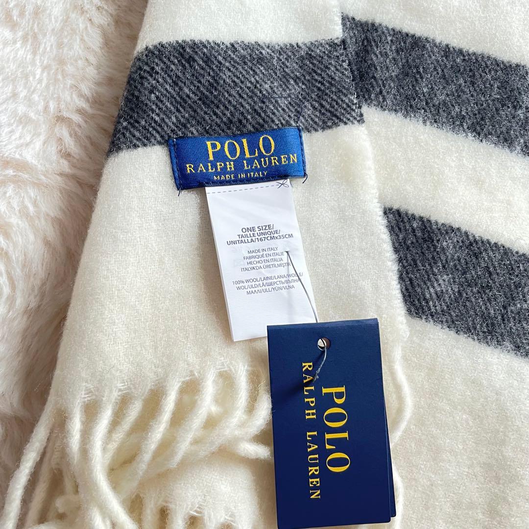 新品未使用　タグ付き　ポロラルフローレン　イタリア製　ウールマフラー　ポニー　白