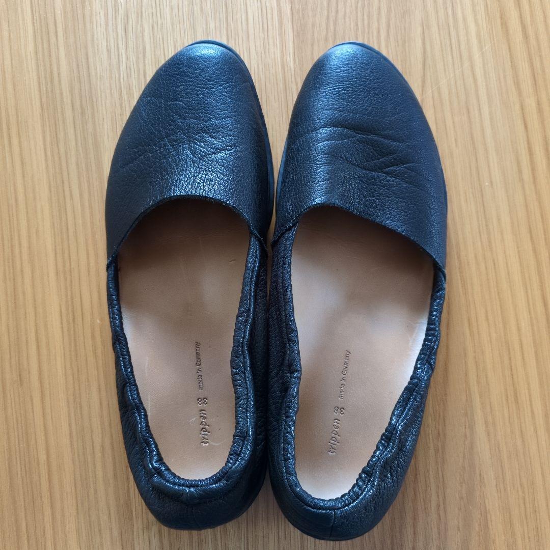 【trippen】ブラックレザー フラットシューズ 38