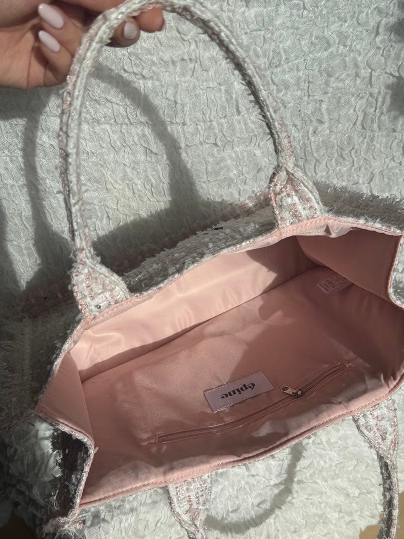 épine ツイードブックトートバッグ ピンク