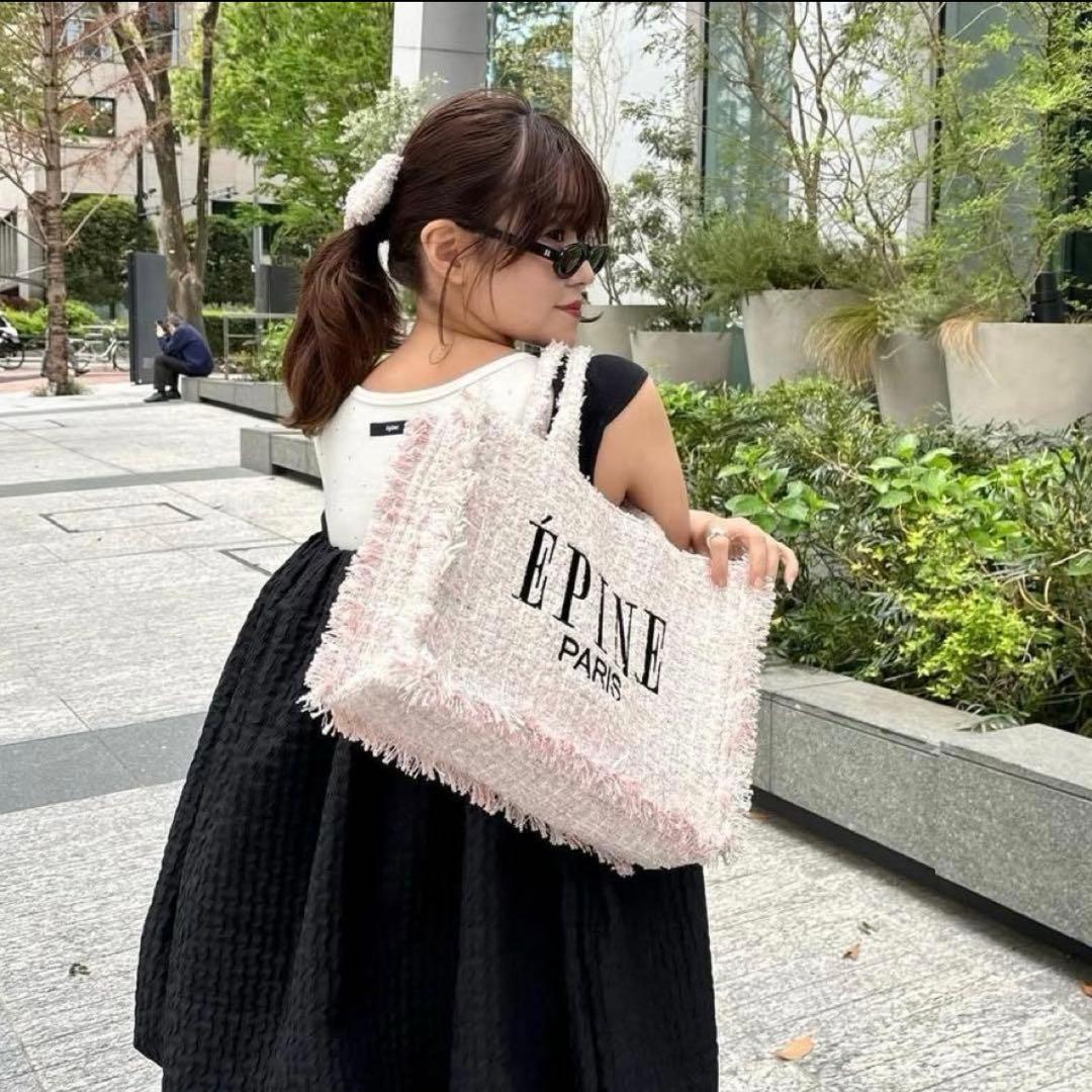 épine ツイードブックトートバッグ ピンク