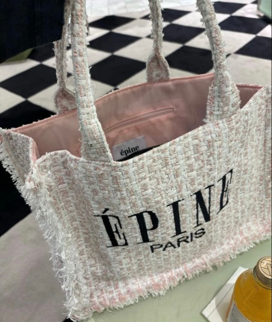 épine ツイードブックトートバッグ ピンク