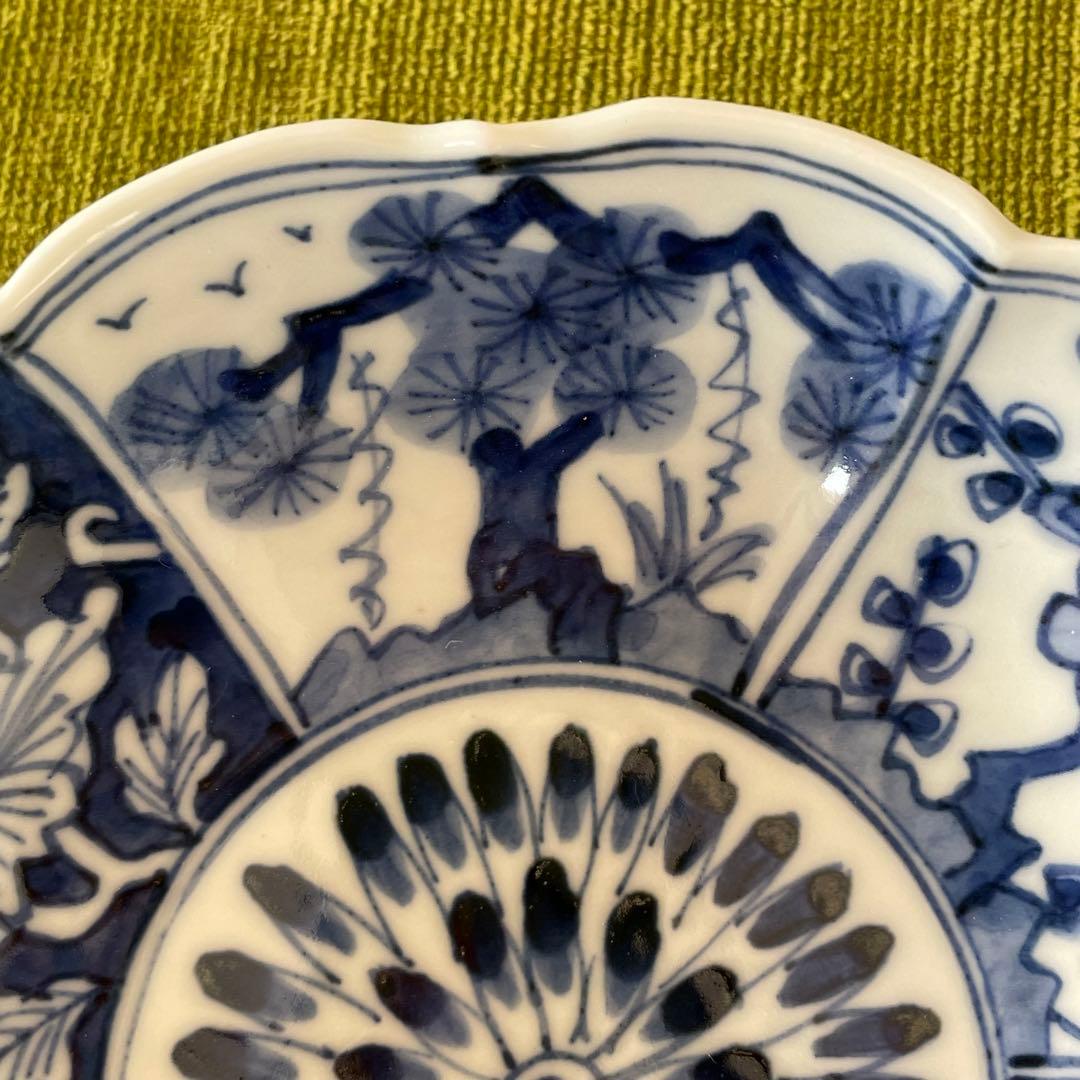 樋山真弓　染付 輪花5寸鉢 + 赤絵7寸鉢 2点セット