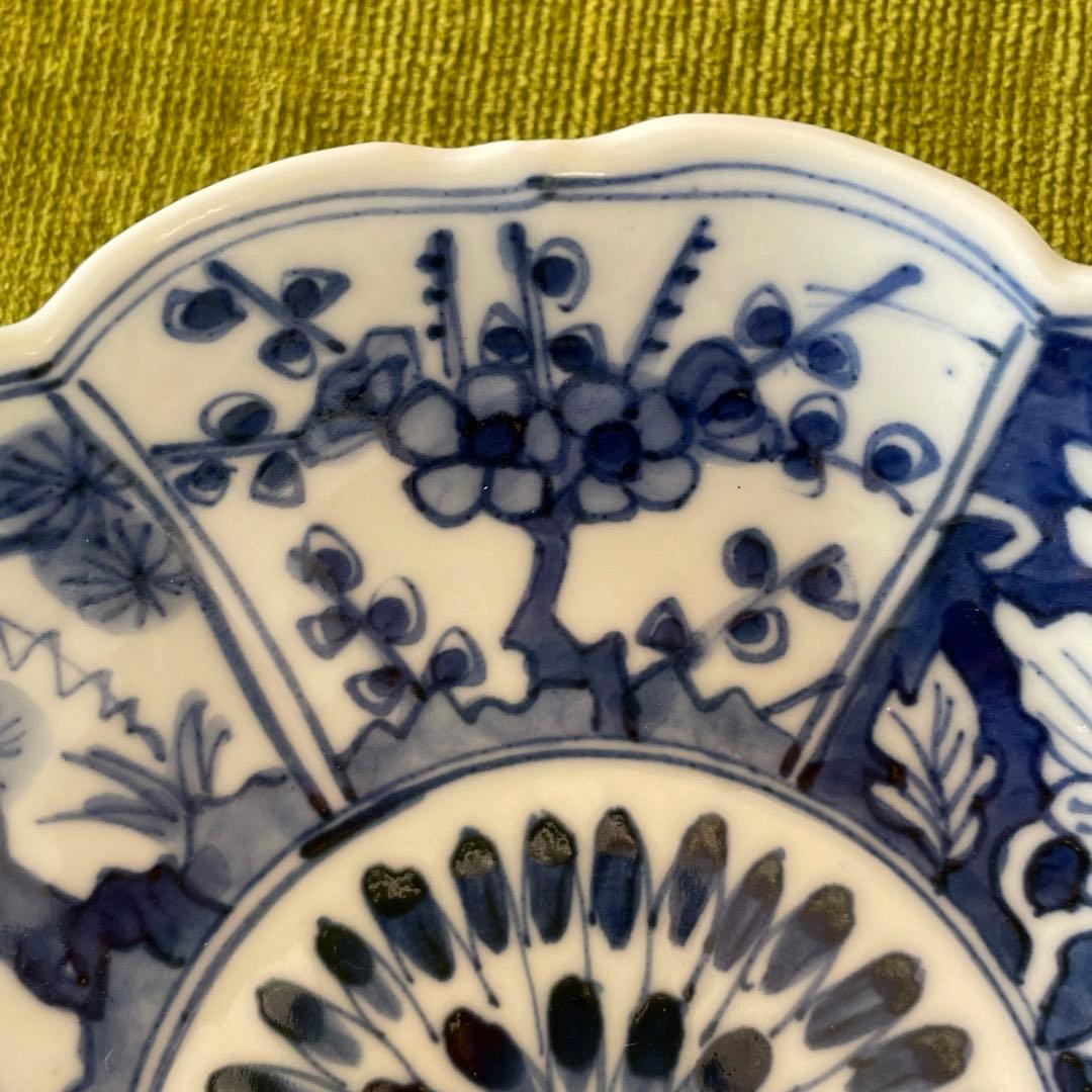 樋山真弓　染付 輪花5寸鉢 + 赤絵7寸鉢 2点セット