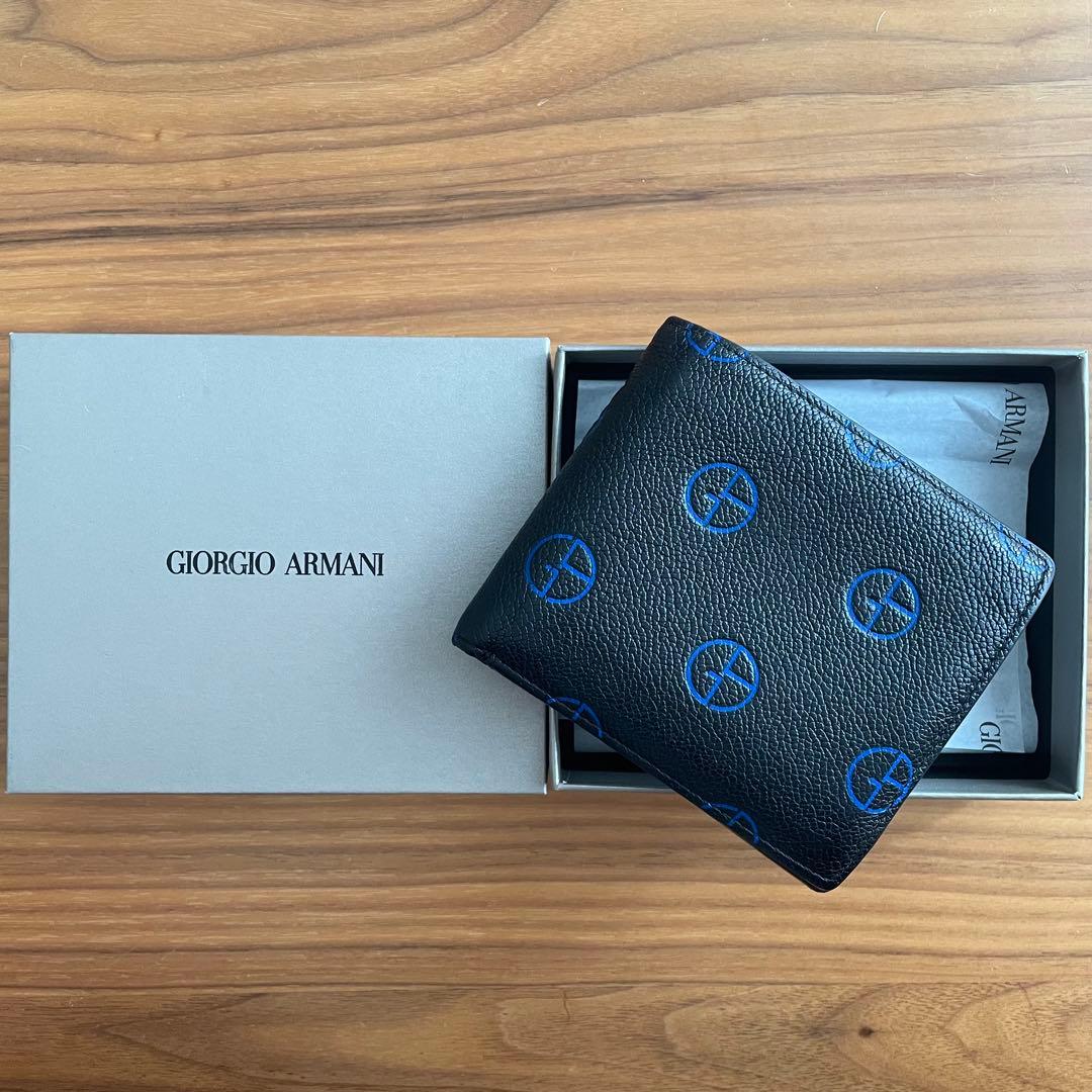 Giorgio Armani 二つ折り財布 黒/青