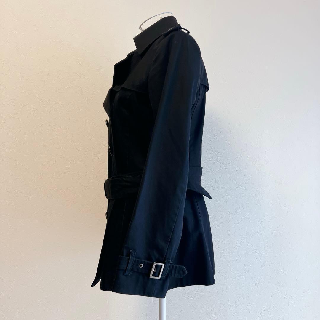 バーバリー ショートトレンチコート ノバチェック ベルト付き 黒 38