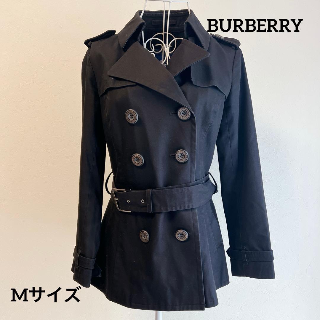 バーバリー ショートトレンチコート ノバチェック ベルト付き 黒 38